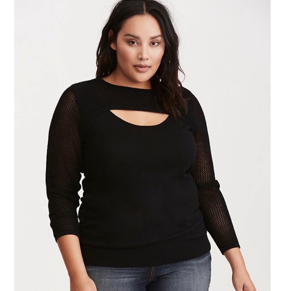 MIXED STITCH PEEKABOO NECK SWEATER